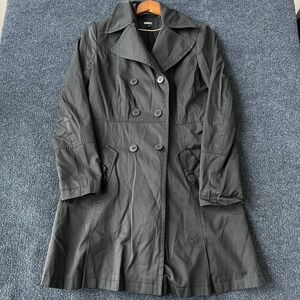 DKNY Trench Coat Womens Small Charcoal Gray Double Breasted Belted Pockets